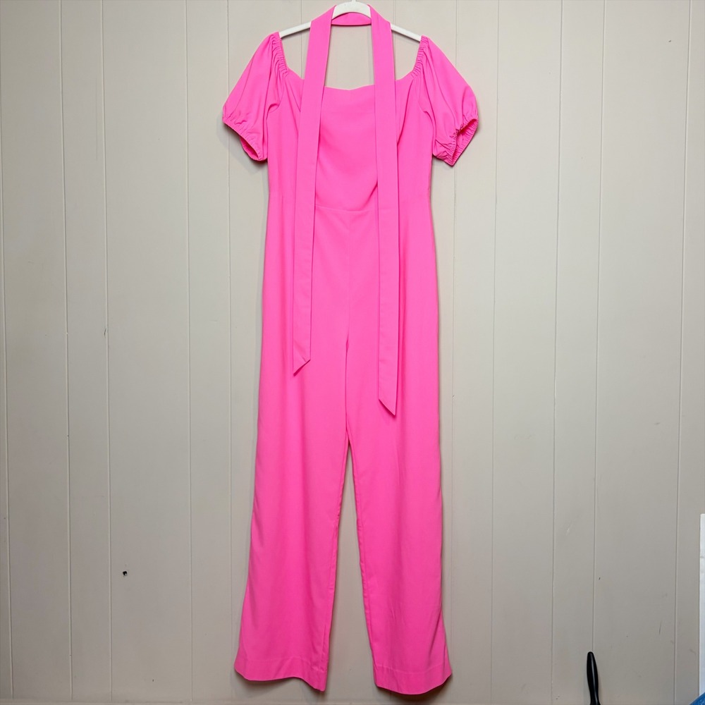 Lilly Pulitzer Jada Jumpsuit 14 Pink Isle Off the Shoulder Wide Leg Belted 14 - Picture 4 of 13